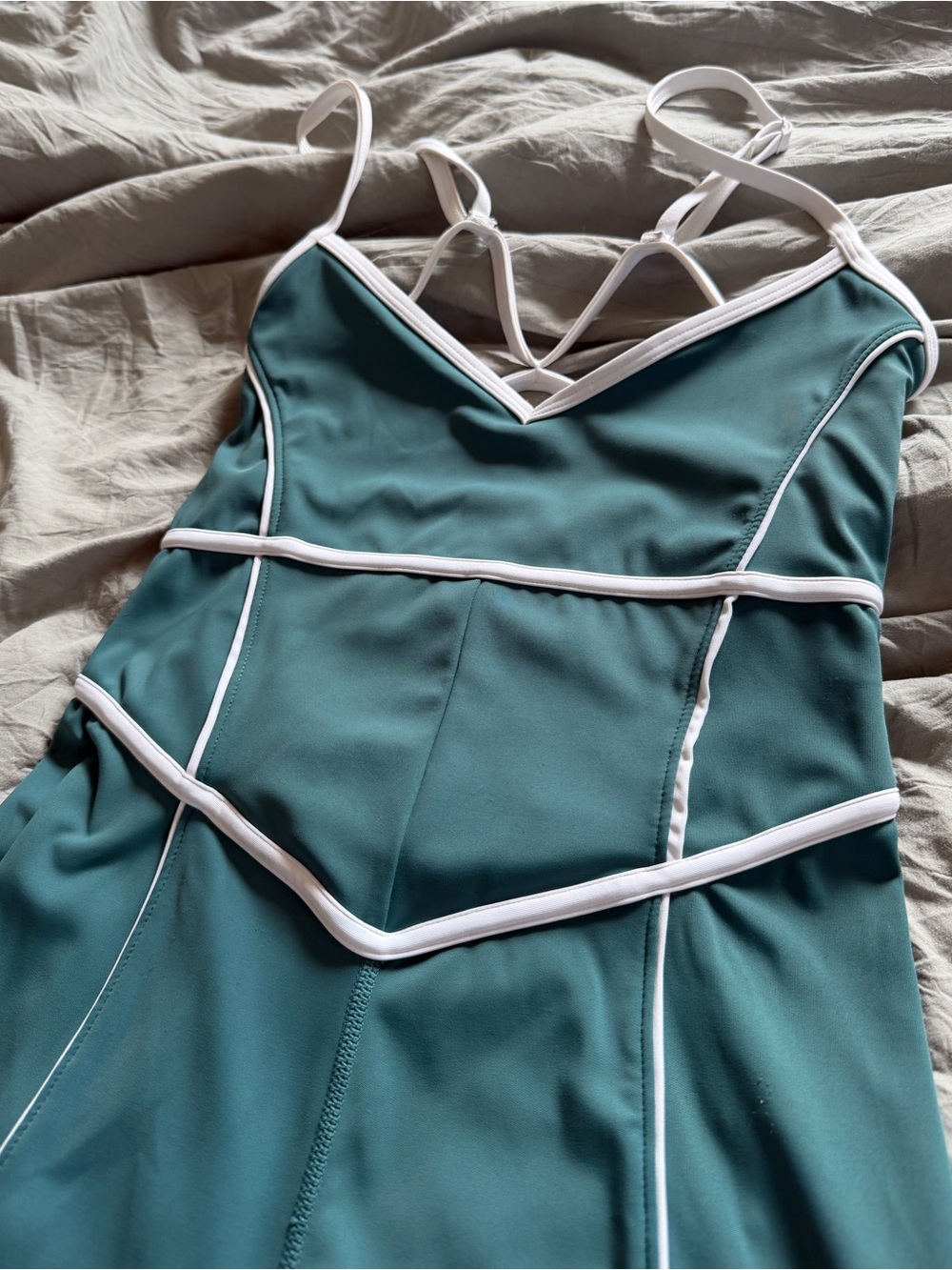 Yllw the Label Green Breathe Short Onesie with White Piping - Picture 9 of 9